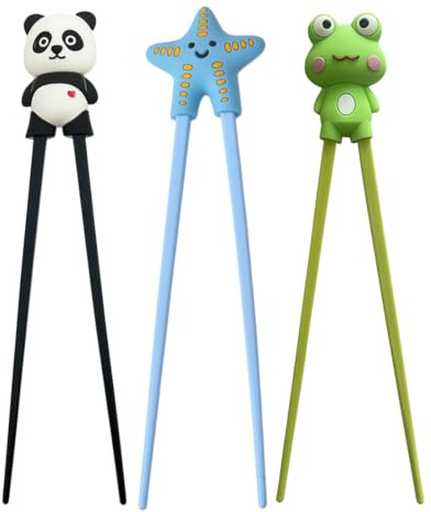DWNSKR 3 paia di bacchette lavabili in lavastoviglie aiuto come supporto Bacchette Cinesi Bacchette Sushi Bambini Chopsticks set di apprendimento rimovibile apprendimento rimovibile e design carino