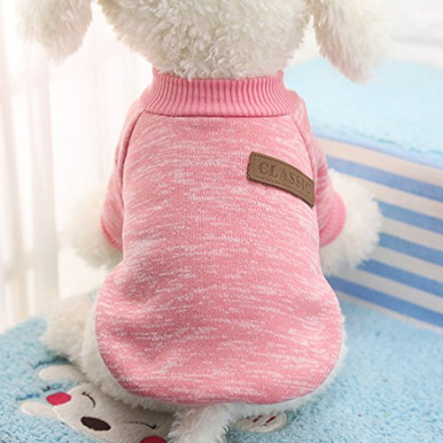 Idepet Haustier Katze Hundepullover, Warmer Hundepullover Katzenkleidung, Fleece-Welpenmantel für kleine mittelgroße große Hunde rosa grau XS-XXL