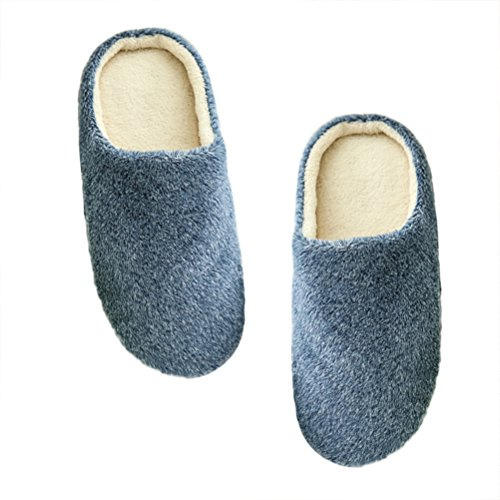 LUOEM Zapatillas de Estar por Casa Hombre Mujer Invierno Pantuflas Zapatillas Peluche Algodón Suave Azul Marino size 44-45