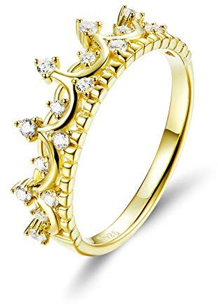 NewL 925 Sterling Silver Princess Crown Gold Color Crown Rings for Women Wedding Ring Jewelry (7)