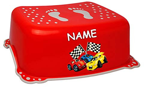alles-meine.de GmbH Anti RUTSCH - Trittschemel/Tritthocker/Kindersitz - rot Auto - Rennwagen inkl. Name - Bieco - Tritt - Kinderschemel & Kindertritt - bis 100 kg/Fußb..