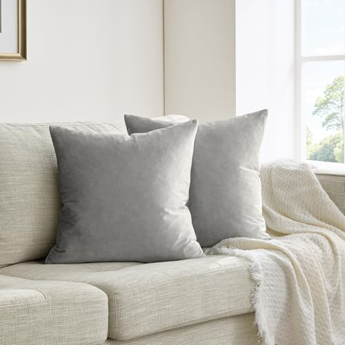 GIGIZAZA 2er Set Grau Kissenbezug Samt Kissenbezüge Dekorative Kissenhülle Sofakissen Zierkissen deko Dekokissen für Wohnzimmer Schlafzimmer Sofa Auto 40cmx40cm