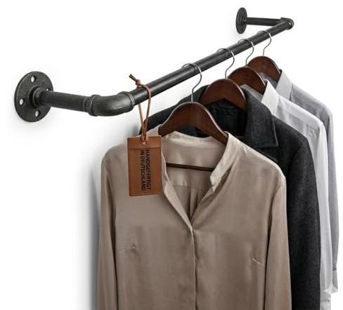 Kleiderstange Wandmontage schwarz - Garderobenstange div. Größen z.B. 100 x 28 cm - Garderobe Industrial handgefertigt - Jackenhalter Wand Metallstange Made in Germany - Kleiderstange Teleskop U-Form