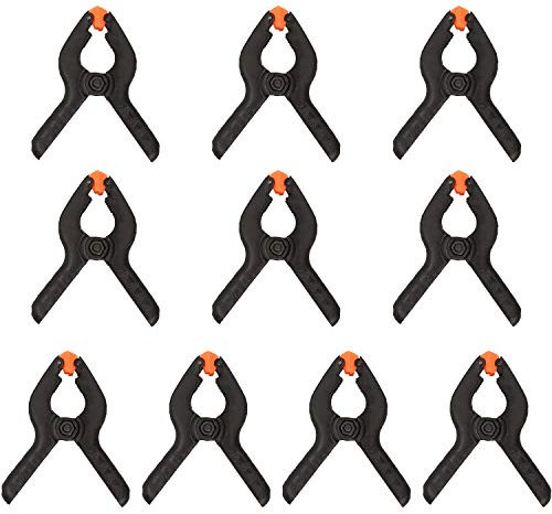 10Pcs Nylon Spring Clamps 2Inch Mini Clips, Plastic Spring Clamps Extra Strength for DIY Projects,Arts,Wood Working Crafts, Muslin Paper Photo Background (Black)