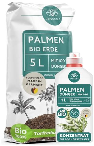 JASKER'S Palmenerde 5 L + 250 ml Palmendünger-Flüssig | Luftig Lockere Spezialerde Für Palmen | Premium Blumenerde Für Palmen Mit Wurzelaktivator