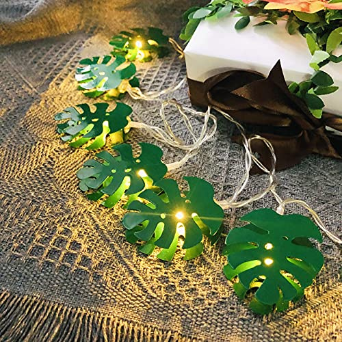 Riaxuebiy Metal Monstera Leaf String Lights,USB Powered Green Palm Leaves Lights for St. Patrick's Party Tropical Party Decoration
