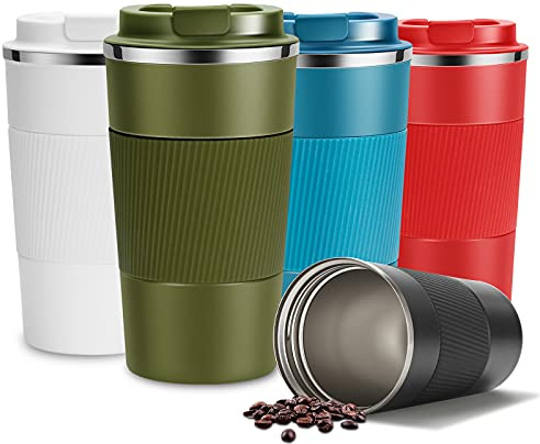 Travel Mug Insulated Coffee Cup Stainless Steel Leakproof Thermal Flask | 510ml Reusable Leakproof Camping Tumbler with Lid for Hot Cold Drinks Green