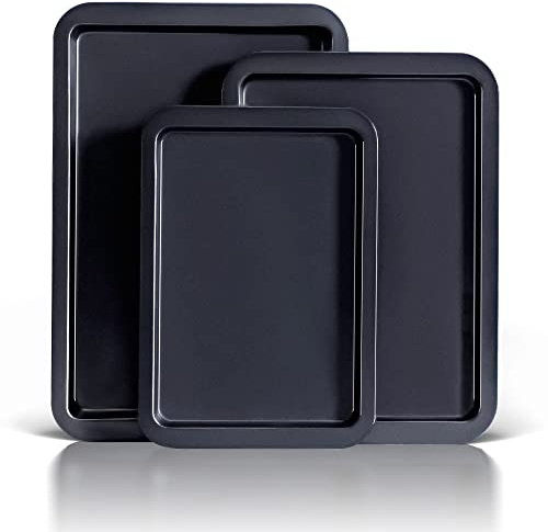 BRONYPRO Set of 3 Baking Sheets for Oven, Non-Stick Cookie Sheet Pan 13/15/17 Inch, Carbon Steel Baking Tray for Cooking and Roasting with Wide Edge
