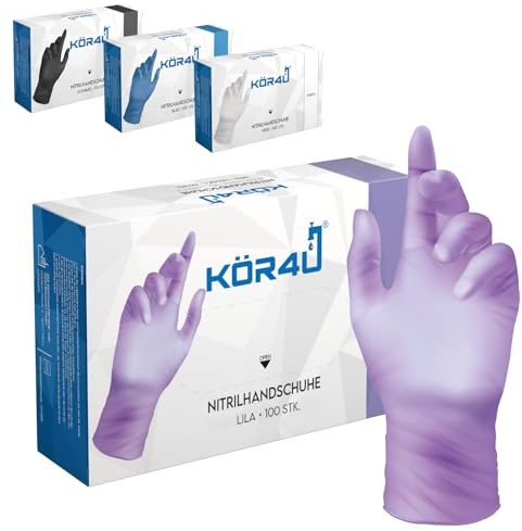 kör4u Nitrilhandschuhe 100 Stück, Lila L, puderfrei, latexfrei, extra stark