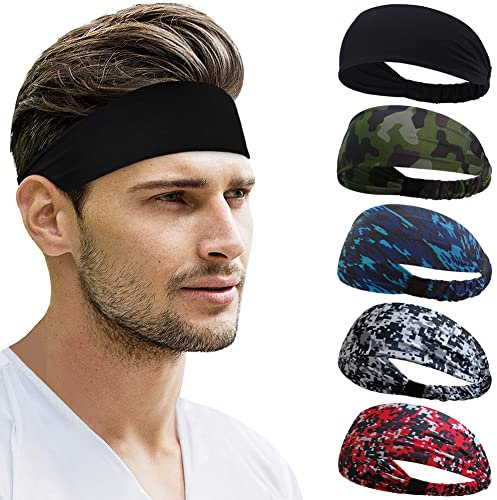 Pack of 5 Sport Stirnbänder Damen & Herren von Beister, Double Sided Feuchtigkeitsabführend Workout, Schweißband rutschfest, Highly Stretchy Haarband für Yoga, Laufen, Radfahren, Basketball