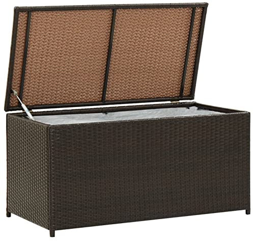 Mogou Gartenbox, Gartentruhe, Auflagenbox, Kissenbox, Gartenkiste, Aufbewahrungsbox, Gartenauflagenbox, Gartenmöbel, Poly Rattan 100x50x50 cm Braun