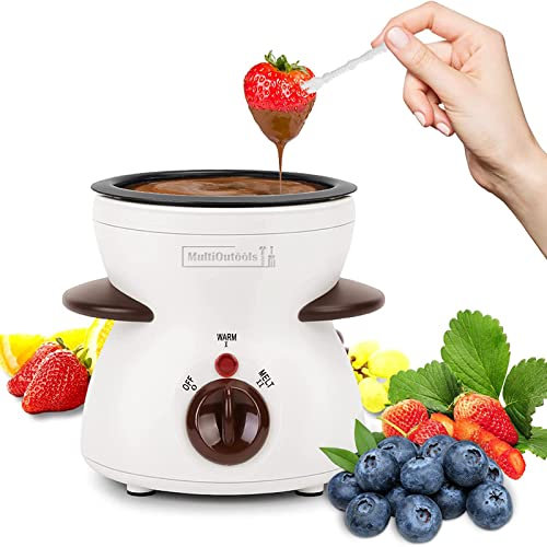MultiOutools Mini Electric Fondue Pot Set with Dipping Forks, Chocolate Melts Candy Melts Fondue Pot, Melting Chocolate Small Pot for Chocolate Caramel Cheese (white)