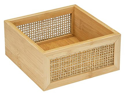 WENKO Badablage Allegre M, dekorative Ablage im trendigen Boho-Style aus hochwertigem Bambus und Rattan-Geflecht, zur praktischen Aufbewahrung von Badutensilien oder Accessoires, 15 x 7 x 15 cm, Natur