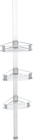 WENKO Teleskop-Duschecke Mod. Purio, Befestigung ohne zu bohren, Duschregal aus rostfreiem Aluminium mit 3 verstellbaren Ablagen, 35,5 x 188-280 x 19,5 cm