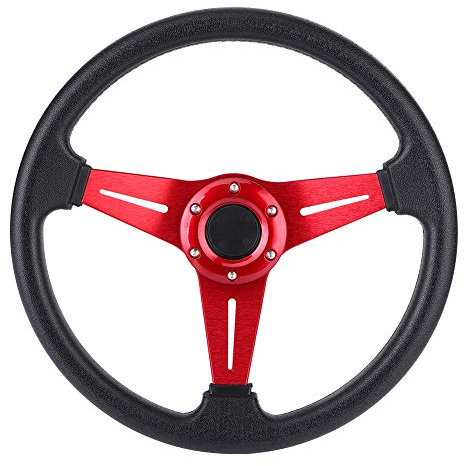 Akozon Auto-Lenkrad, 14in Racing Car Drifting Lenkrad Universal-Sport-Lenkrad für Autolenkung Modifiziert (rot)