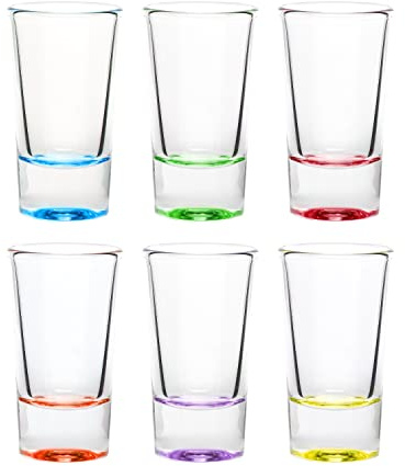Pullmer Schnapsgläser 6er Set, buntsortierte Shotgläser 28 ml/2,8 cl, ideal als Likör-, Vodka- oder Tequila-Gläser, minimalistisches Design, spülmaschinenfest