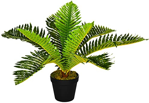HOMCOM Künstliche Pflanze, Kunstpflanze, Kunstpalme inkl. Topf, Zimmerpflanze für Wohnzimmer, Schlafzimmer, 50 cm, Grün