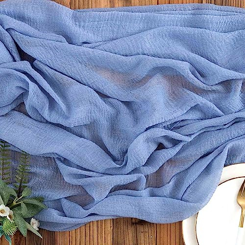 AOKSUNOVA Musselin Tischläufer Stoff 3m x 80cm Chiffon Tischläufer Gaze Blau