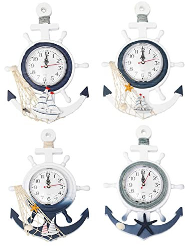 Homoyoyo Mediterrane Wanduhr Im Segelboot-Stil Dekorative Schiffsruder-ankeruhr Für Und Schlafzimmer Leise Quarzuhr Mit Kreativem Design Für Deko