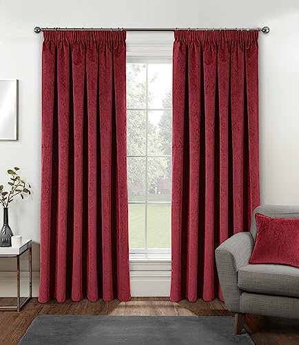 Enhanced Living Oxford Premium Velvet Red Blackout Curtains for Curtains for Bedroom - Supersoft Tape Top Curtains - 66x90 inch (168x229 cm) - 2 x Curtain Panels