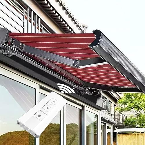 RNQZ Patio Retractable Electric Awning with Sink & Lights, Awnings for Patio w/Adjustable Canopy, Awning Sun Shade Window Door Shelter with Aluminum Frame for Garden,Red,3x1.5m