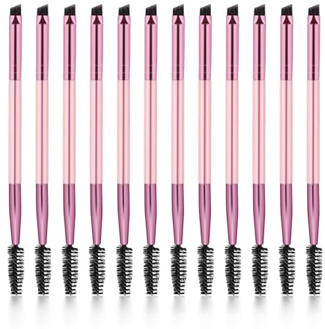 12-Piece Dual-Ended Brow Brush Set - Angled Eyebrow Brush, Spoolie, Shaping & Filling for Precise Brow Brushing