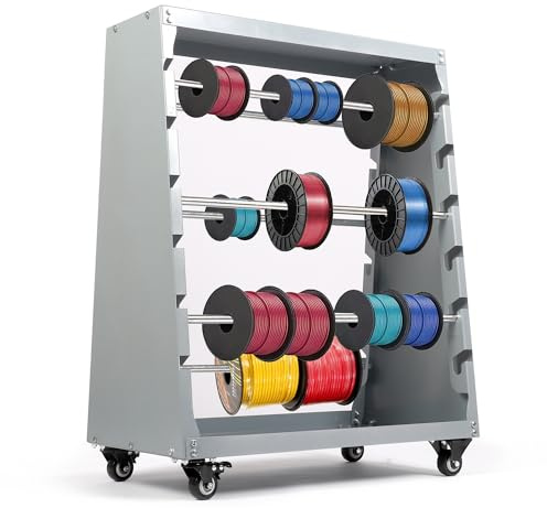 Wire Spool Rack,Electrical Wire Assortment with Wheel,Automotive Wiring Storage,Heavy Duty 6 Rods Wire/Cable Dispenser for Electrical Industrial & Retail Use,300lbs Capacity,Gray