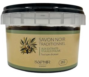 SAPHIR D'ORIENT SAVON NOIR - MAROC - SAVON BELDI - GOMMAGE - CORPS - VISAGE -PURIFIANT - EXFOLIANT - NETTOYANT - HYDRATANT - 100% NATUREL - 200g - HUILE D'OLIVE - HAMMAM -