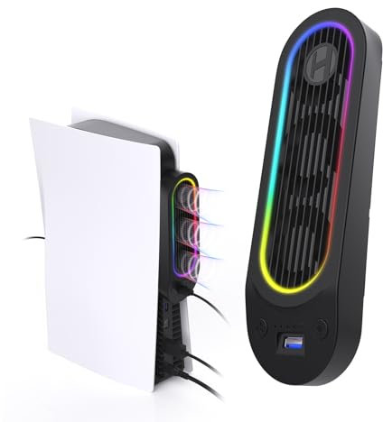 HZLucki Cooling Fan for PS5, Horizontal Quiet Cooler Fan with 9 Adjustable Breathing Light Modes, Cooling Accessories for PS5 with 3-Speed and Auto Adjustment, for PS5 Disc and Digital Edition