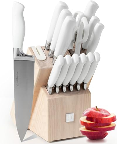Ensemble de couteaux Styled Settings avec bloc et aiguiseur – 14 pièces en acier inoxydable haute teneur en carbone avec bloc en frêne et aiguiseur intégré