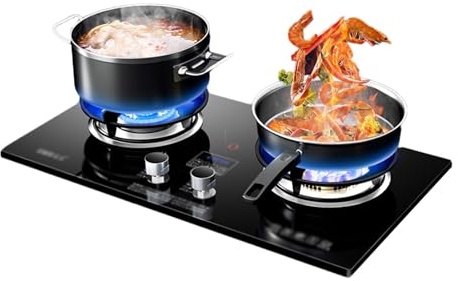 Desktop/Embedded Gas Burner Stove,Tempered Glass LPG/NG Gas Cooktop 2 Burners,Pulse Ignition,Suitable for Home and Commercial Use,17760 BTU (Size : NG)