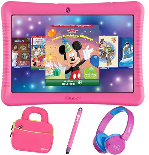Contixo 10 Android Kids Tablet Bundle - 32GB, Epic! & Lingokids Educational Apps, Parental Controls, Kid-Proof Case w/Kickstand & Stylus, Headphones & Sleeve Bag - Pink
