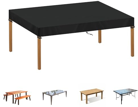 SIMPHAUS Tischplattenabdeckung 150x90x15cm Abdeckplane Gartentisch Abdeckung Terrassenmöbel Abdeckung Gartenmöbel Winterfest Gartenmöbel Plane Wasserdicht Reißfest 420D Oxford Gewebe