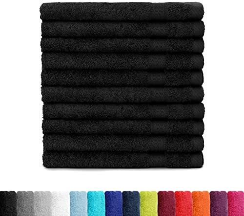 BaSaTex Frottee Gästehandtücher 30x50 im 10er Set | Gästetuch 100% Baumwolle Made in Green | Farbe: Schwarz