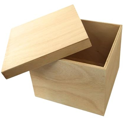 Espirito Rebelde Scatola Portaoggetti Quadrata in Legno, 265 x 265 x 200 mm, Con Coperchio, Cubo di Stoccaggio, Urna, Da Decorare