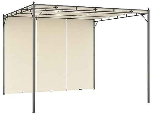 Homgoday Gazebo da Giardino con Tenda Laterale 3x3x2,25m Crema, Gazebo da Giardino, Gazebo Ombrellone da Giardino Spiaggia Pesca Esterno Antivento per Arredo Giardino Terrazzo Ambienti Decor da Mobili