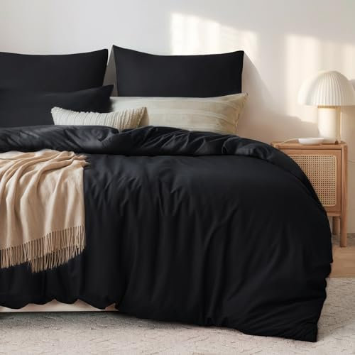 Tifschlaf Bettwäsche 200x220 3 teilig Schwarz, Mikrofaser 1 Bettbezug 220x200 cm + 2 Kissenbezüge 80x80 cm, ÖKO-TEX Bettwäsche-Sets mit Reißverschluss Weich und Bügelfrei Deckenbezug