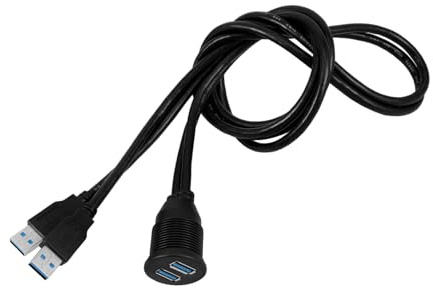Unterputz USB 3.0 Dual USB Anschlusskabel mit 2 Ports | Kupfer Pvc, Schwarz, Kompatibel mit USB 2.0, Panel Mountable für Motorrad und Boot