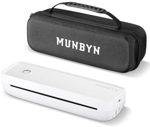 MUNBYN Mobiler Drucker Bluetooth Thermodrucker A4 203DPI Inkless Printer Kompatibel mit Android & iOS für Handy & Laptop, Tragbarer Drucker mit Aufbewahrungstasche, ITP04, Weiß