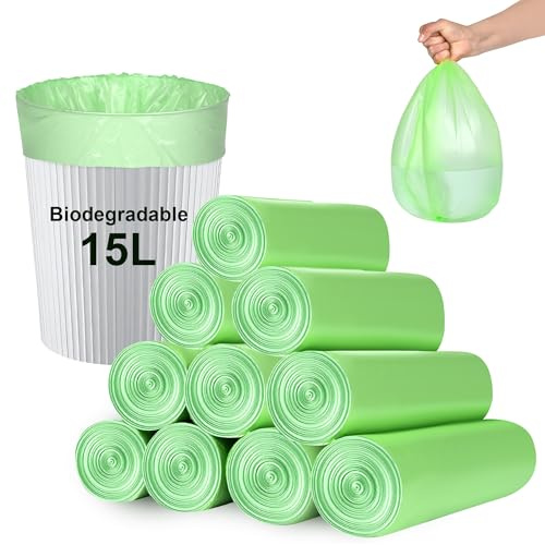 200 Counts Biodegradable Bin Bags Liner 50 * 60cm, 15L Small Food Waste Bags Trash Bags Recycle Degradable Garbage Bag, 15 Litre Compostable Compost Caddy Liners for Kitchen Office Home