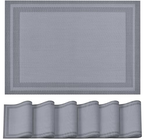 Artoid Mode Vinyl Silber Grau PVC Platzsets 6er Set, 30x45cm Tischsets Waschbar Schmutzabweisend Hitzebeständig Platzdeckchen Innen Küche Deko