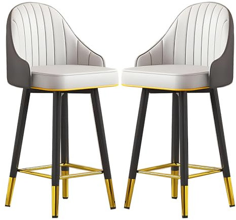 Moderne Leder-Barhocker, 2er-Set, mit hoher Rückenlehne und Fußstütze, Küche, Esszimmer, Bistrostühle für Restaurants, stilvolle Metallbeine, 55 cm Höhe (Farbe: Dunkelbraun)