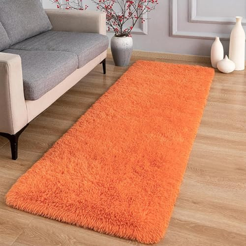 XUEDNGM Teppich Kunstfell Teppich Hochflor 160 x 300 cm Waschbar Flauschig Weich rutschfest Moderne Deko Wohnzimmerteppich, Rutschfester Teppich für Wohnzimmer, Schlafzimmer, Orange