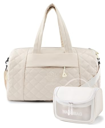 Remedare Reisetasche Damen Sporttasche Weekender Travel Bag Gepäck mit Kulturbeutel, Schuhtasche für Krankenhaus, Fitnessstudio und Flugzeugreisen, Beige