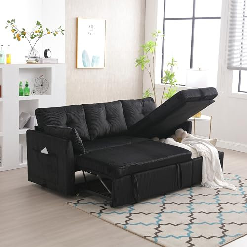 Cayipng Multifunktionales Schlafsofa mit Stauraum und ausziehbarem Bett, austauschbares Chaiselongue-Schlafsofa, modulares Sofa mit Stauraum, L-förmiges Sofa