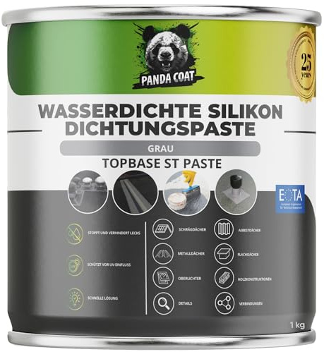 PandaCoat TopBase ST Paste (1 kg) – Silikon Dichtmittel – Für Dachreparaturen, Flüssigkunststoff, Flüssiggummi, Schornsteine, Gipsdicht & Dachrinnenabdichtungen – Wasserdicht & UV-beständig