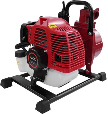 Tagtuell Benzin-Wasserpumpe, 1inch Gartenpumpe, Schmutzwasserpumpe mit 2-Takt-Motor für Gärten, Bergwerke, Fabriken, Geschwindigkeit 8500RPM, Selbstabsaughöhe 8m/26ft