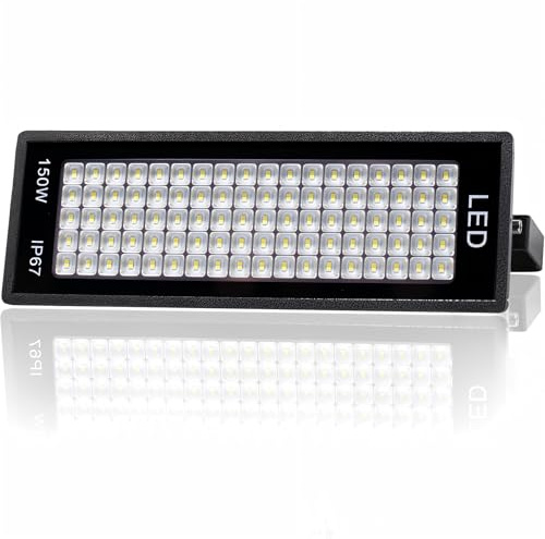 Indmird LED Strahler Außen 150W, 18000LM 7000K Kaltweiß Led Flutlichter | IP67 Wasserfest LED Scheinwerfer 85% Energieersparnis LED Fluter außen für Garage Höfe Farm Fabrik Lager Stadion