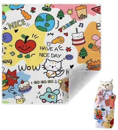 MSLSOZ 1 écharpe pour chat pour couper les griffes, sac de toilettage pour chat, écharpe pour chat pour couper les ongles, auto-adhésive, anti-morsure, nettoyage des oreilles, outil multifonction pour