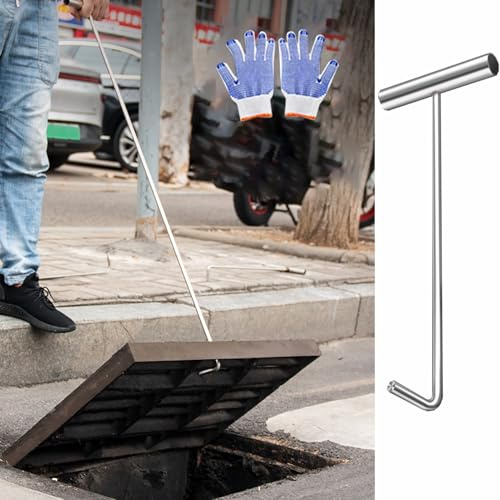 Chiavi di sollevamento per pozzetto, gancio in metallo con manico e guanti antiscivolo per una facile manovrabilità, ideale per porte di tapparelle e coperture per pozzetti